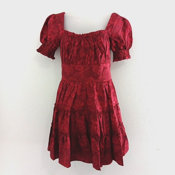 Coquette Dresses & Skirts - Deep Red Milkmaid Dress XS Mini‎ Peasant Babydoll Cottagecore Prairie Coquette